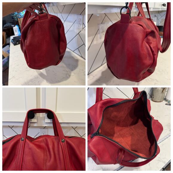 Vintage Red large butter soft leather weekender crossbody bag travel bohemian - Picture 10 of 10